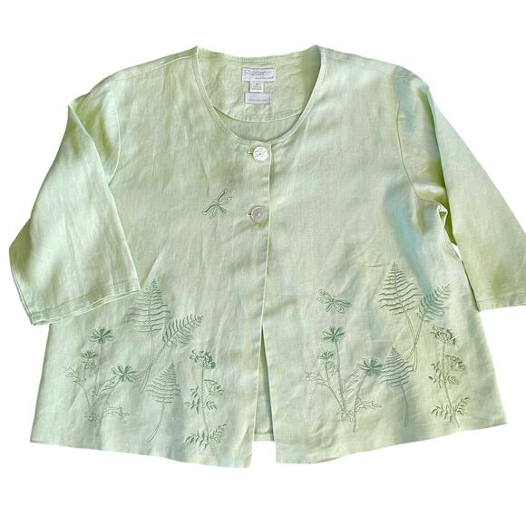 Portraits Northern Isles Pure Linen Embroidered Over Top Sz 10 Cottage Granny - Picture 2 of 11